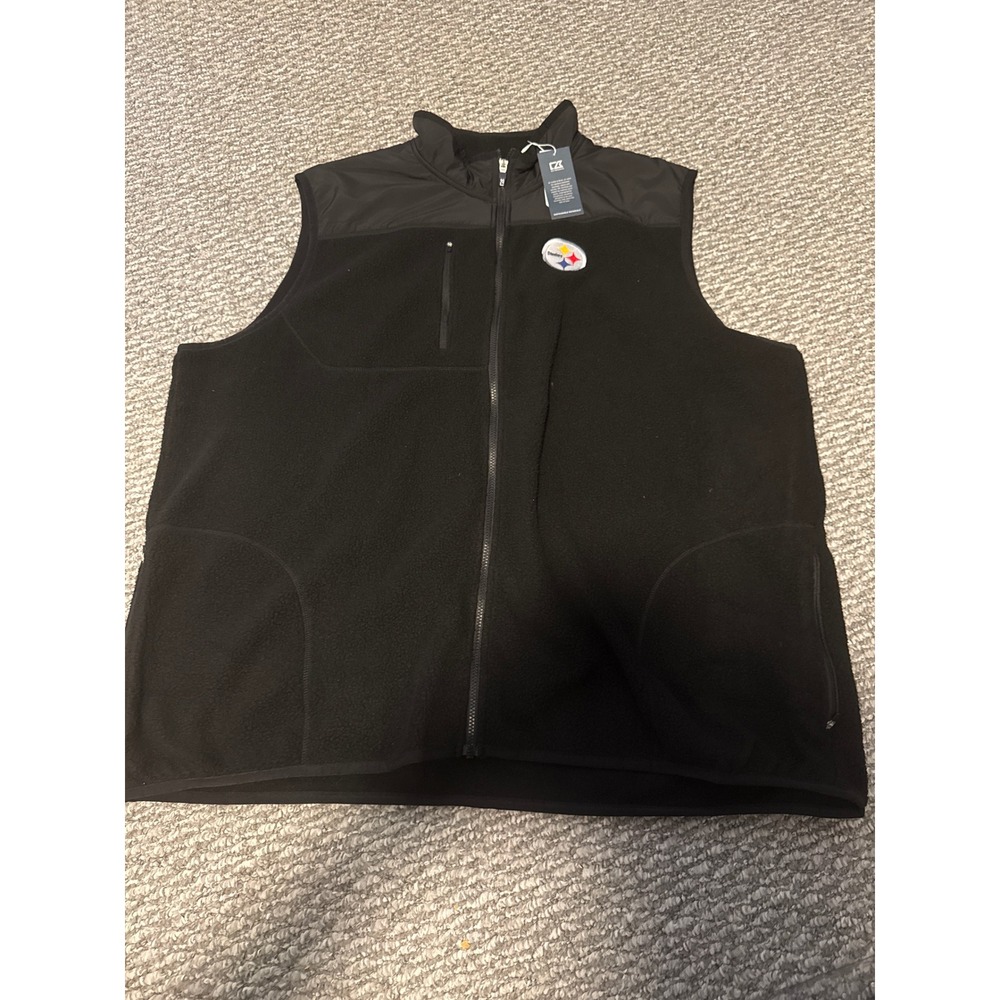 Cutter & Buck Pittsburgh Steelers Mens 4XT Cascade Eco Sherpa Fleece Vest Black